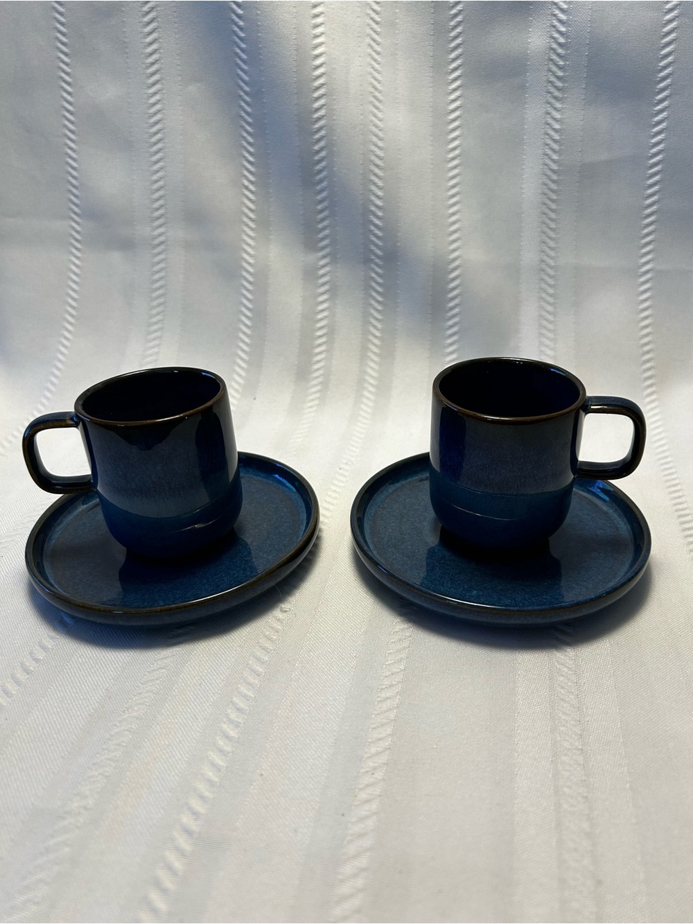 Mikasa Hospitality Blue 4 Piece Set Espresso Cups Saucers Glazed Demitasse Cups